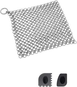 img 4 attached to 🔒 Hushtong Cast Iron Cleaner Scrubber - 8"x6" Premium 316L Stainless Steel Chainmail Scrubber with Pan Scrapers for Skillets and Grill Pans