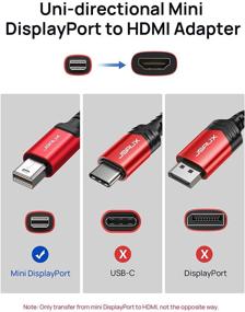 img 2 attached to 🔴 JSAUX 4K Mini DisplayPort to HDMI Adapter - Nylon Braided Aluminum Shell Converter for MacBook, iMac, Surface Pro, TV & More (Red)