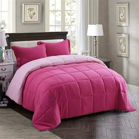 img 4 attached to 🛏️ HIG 3pc Down Alternative Comforter Set - All Season Reversible Comforter with Two Shams - Quilted Duvet Insert with Corner Tabs - Box Stitched - Super Soft, Fluffy (Full/Queen, Pink)