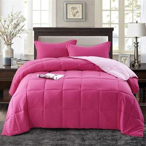 img 3 attached to 🛏️ HIG 3pc Down Alternative Comforter Set - All Season Reversible Comforter with Two Shams - Quilted Duvet Insert with Corner Tabs - Box Stitched - Super Soft, Fluffy (Full/Queen, Pink)