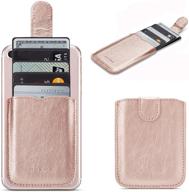 📱 secure rfid blocking phone wallet: stick-on pull up 5 card holder sleeve in rosegold for iphone, android, samsung & more logo