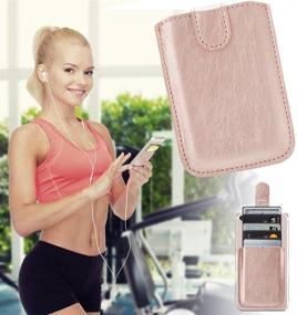 img 1 attached to 📱 Secure RFID Blocking Phone Wallet: Stick-On Pull up 5 Card Holder Sleeve in RoseGold for iPhone, Android, Samsung & More