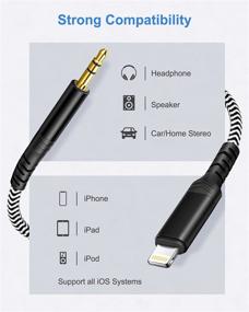 img 3 attached to 🎧 Нейлоновый плетеный аудиокабель Apple MFi Certified Lightning to 3.5mm AUX, аудиокабель для iPhone SE/12/11/8/7/XR/iPad/iPod для подключения к автомобильным динамикам или наушникам, поддерживает все версии iOS - 3.3 фута