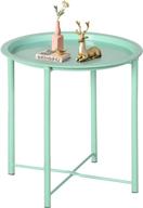 vecelo multipurpose foldable round side tray table for bedroom and living room, coffee and end table, metal construction, light green logo