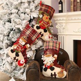 img 1 attached to 🧦 ETERAMUS 21 inch Plaid Christmas Stockings: Festive Deer, Bear, Animal Designs with 3D Reindeer Snowman - Large Plush Felt Hanging Stocking for Girls Boys Xmas Tree Mantel Party Decor (Green)