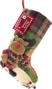 img 4 attached to 🧦 ETERAMUS 21 inch Plaid Christmas Stockings: Festive Deer, Bear, Animal Designs with 3D Reindeer Snowman - Large Plush Felt Hanging Stocking for Girls Boys Xmas Tree Mantel Party Decor (Green)