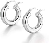 stylish chunky hoop earrings for women - shiny polished round-tube hoops with sterling silver posts: perfect gift for women and girls logo