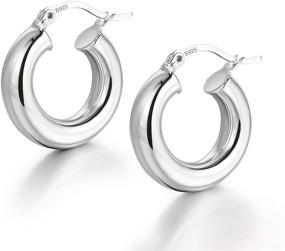 img 4 attached to Stylish Chunky Hoop Earrings for Women - Shiny Polished Round-Tube Hoops with Sterling Silver Posts: Perfect Gift for Women and Girls
