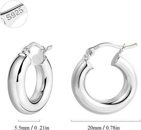img 2 attached to Stylish Chunky Hoop Earrings for Women - Shiny Polished Round-Tube Hoops with Sterling Silver Posts: Perfect Gift for Women and Girls