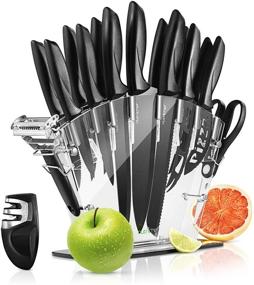 img 4 attached to 🔪 Premium 17 Piece Stainless Steel Kitchen Knife Set with 6 Steak Knives and Bonus Sharpener - NutriChef NCKNS17