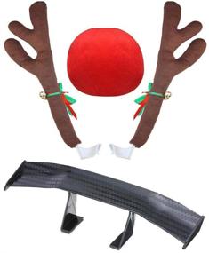 img 4 attached to UBOOMS Christmas Car Antlers Set with Reindeer Antlers and Mini Spoiler Auto Car Tail Decoration