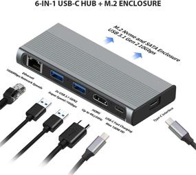 img 2 attached to 6-в-1 USB-C хаб с корпусом для жесткого диска M.2 NVME и SATA NGFF двойного протокола, 4K HDMI, 2 x USB 3.1 Gen 2, 100W PD, Ethernet 10Gbps