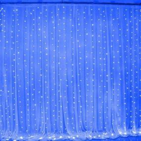 img 3 attached to 🔋 Blue Battery Operated Curtain String Lights: 300 LED Remote Timer Icicle Lights for Wedding Backdrops, Outdoor Holiday Decoration