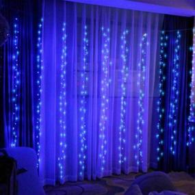 img 2 attached to 🔋 Blue Battery Operated Curtain String Lights: 300 LED Remote Timer Icicle Lights for Wedding Backdrops, Outdoor Holiday Decoration