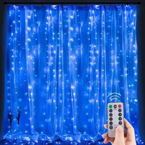 img 4 attached to 🔋 Blue Battery Operated Curtain String Lights: 300 LED Remote Timer Icicle Lights for Wedding Backdrops, Outdoor Holiday Decoration