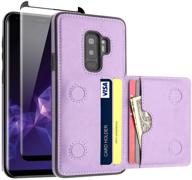 💜 slim leather wallet card slot flip magnetic lock case for samsung galaxy s9 plus 6.2 inch (2018) - purple logo