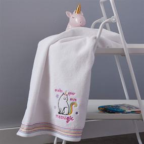 img 2 attached to 🐱 Luxurious and Playful: SKL HOME Meowgic Bath Towel in White!