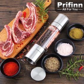 img 3 attached to Premium Adjustable Coarseness Salt and Pepper Grinder Set with 4 Accessories - Dual Chambers 2 in 1 Seasonings Spices Mill made of High-Quality 304 Stainless Steel