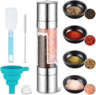 premium adjustable coarseness salt and pepper grinder set with 4 accessories - dual chambers 2 in 1 seasonings spices mill made of high-quality 304 stainless steel logo