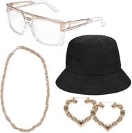 lohoee 80s/90s women hip hop costume kit: gold chain, dj rapper 🎤 bucket hat, glasses, bamboo hoop earrings - ultimate punk hip hop rapper ensemble logo