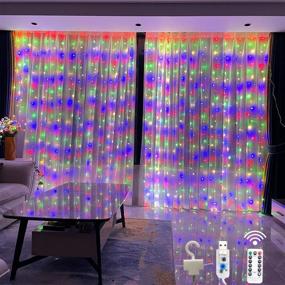 img 4 attached to 🎇 Remote Control Curtain Lights for Bedroom, 9.8ft x 9.8ft 300 LED Multicolor Window String Lights, USB-Powered Waterproof Fairy Lights for Christmas, Wedding, Party, Bedroom Decor, Backdrop