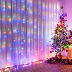img 3 attached to 🎇 Remote Control Curtain Lights for Bedroom, 9.8ft x 9.8ft 300 LED Multicolor Window String Lights, USB-Powered Waterproof Fairy Lights for Christmas, Wedding, Party, Bedroom Decor, Backdrop
