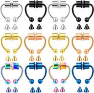 👃 hicdaw 12 pack magnetic fake septum nose rings for women men faux clip on hoop logo