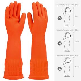 img 3 attached to 🧤 Rubber Dishwashing Gloves 3 Pairs - Long Waterproof Cleaning Gloves for Kitchen and Household - Orange, Large Size