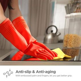 img 1 attached to 🧤 Rubber Dishwashing Gloves 3 Pairs - Long Waterproof Cleaning Gloves for Kitchen and Household - Orange, Large Size