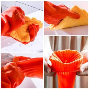 img 2 attached to 🧤 Rubber Dishwashing Gloves 3 Pairs - Long Waterproof Cleaning Gloves for Kitchen and Household - Orange, Large Size