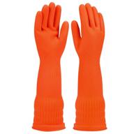 🧤 rubber dishwashing gloves 3 pairs - long waterproof cleaning gloves for kitchen and household - orange, large size logo