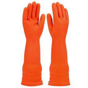 img 4 attached to 🧤 Rubber Dishwashing Gloves 3 Pairs - Long Waterproof Cleaning Gloves for Kitchen and Household - Orange, Large Size