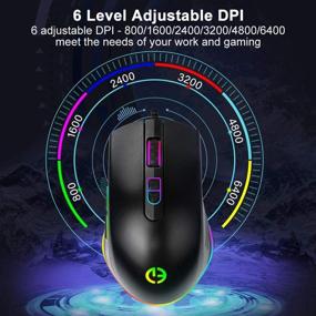 img 3 attached to 🖱️ Проводная RGB-подсветка мыши с регулируемым DPI, 7 кнопками, USB-мышь для офиса, дома, ноутбука, Windows ПК, настольного ПК, ноутбука - Черная