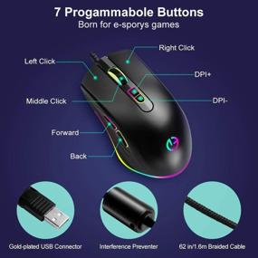 img 2 attached to 🖱️ Проводная RGB-подсветка мыши с регулируемым DPI, 7 кнопками, USB-мышь для офиса, дома, ноутбука, Windows ПК, настольного ПК, ноутбука - Черная