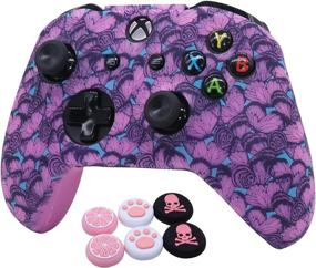 img 4 attached to 🎮 Pink Xbox One Controller Skins: RALAN Silicone Cover for Enhanced Protection with Pink Pro Thumb Grip x 2, Cat + Skull Cap & Cover Grip x 2 - Blue Butterfly Pink
