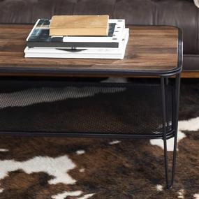 img 2 attached to 🛋️ Walker Edison 42 Inch Mid Century Hairpin Metal Frame Rectangle Coffee Table with Ottoman Storage Shelf in Dark Walnut for Living Room