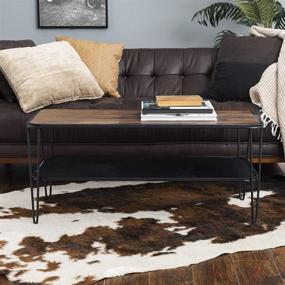 img 3 attached to 🛋️ Walker Edison 42 Inch Mid Century Hairpin Metal Frame Rectangle Coffee Table with Ottoman Storage Shelf in Dark Walnut for Living Room