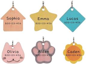 img 4 attached to 🐾 6-Piece Dog ID Tags - Cute Handwriting Wooden Pet Name Tags - Lightweight, Noise-Free Pendant in Kitty, Star, Paw, Flower, and House Shapes - Personalized Pet Charms for Dogs and Cats