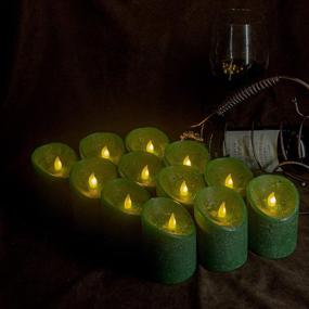 img 2 attached to Realistic And Bright Flameless Candle Dark Green Led Candle Flickering Moving Warm Light Textured Wax Finish 12 Pieces Candles(3&#34