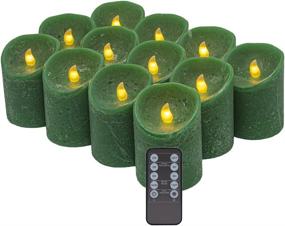 img 4 attached to Realistic And Bright Flameless Candle Dark Green Led Candle Flickering Moving Warm Light Textured Wax Finish 12 Pieces Candles(3&#34