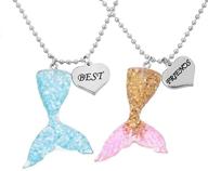 🧜 mjartoria bff necklaces for 2 - cute blue and gold color mermaid tail pendants with silver heart charms, engraved best friends friendship necklaces. perfect gifts! logo