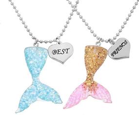 img 3 attached to 🧜 MJartoria BFF Necklaces for 2 - Cute Blue and Gold Color Mermaid Tail Pendants with Silver Heart Charms, Engraved Best Friends Friendship Necklaces. Perfect Gifts!