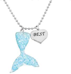 img 2 attached to 🧜 MJartoria BFF Necklaces for 2 - Cute Blue and Gold Color Mermaid Tail Pendants with Silver Heart Charms, Engraved Best Friends Friendship Necklaces. Perfect Gifts!