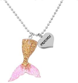 img 1 attached to 🧜 MJartoria BFF Necklaces for 2 - Cute Blue and Gold Color Mermaid Tail Pendants with Silver Heart Charms, Engraved Best Friends Friendship Necklaces. Perfect Gifts!