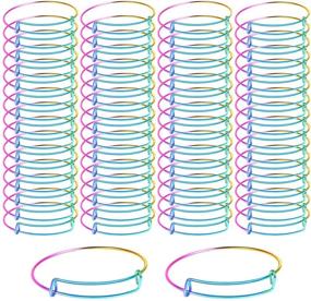 img 4 attached to 🌈 UPINS Expandable Bangle Bracelets Gradient Rainbow - Adjustable DIY Jewelry Making Wire Blank Bangles (Pack of 60)