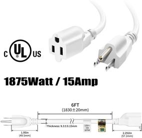 img 3 attached to 🔌 FIRMERST 1875W Heavy Duty 6 Foot Extension Cord White UL Listed 14 AWG 15A