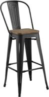 🪑 modway promenade industrial style steel bistro bar stool with bamboo seat - sleek black design, metal side logo