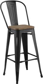 img 4 attached to 🪑 Modway Promenade Industrial Style Steel Bistro Bar Stool with Bamboo Seat - Sleek Black Design, Metal Side