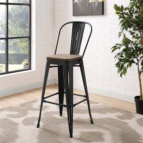 img 1 attached to 🪑 Modway Promenade Industrial Style Steel Bistro Bar Stool with Bamboo Seat - Sleek Black Design, Metal Side