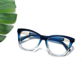 img 2 attached to 👓 Stylish Large Square Frame Reading Glasses for Women and Men - Bevi Anti Eyestrain Blue Light Blocking, Lightweight with Spring Hinge